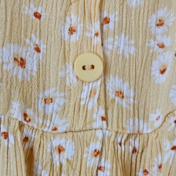 Pink Rose Peasant Mini Dress Small Yellow Daisy Print Cottagecore Prariecore - Picture 4 of 16